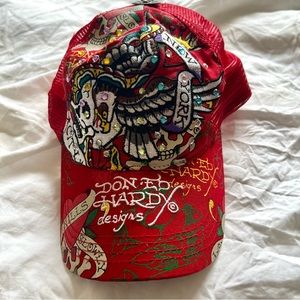 Vintage Ed Hardy Red Skull New York Trucker Hat Y2K